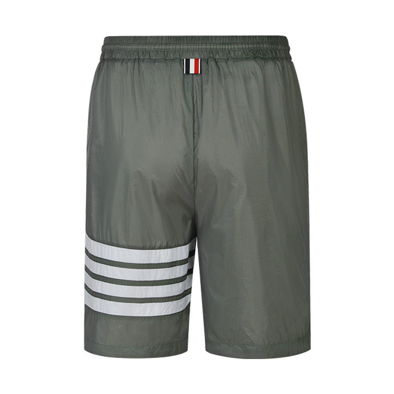 Thom Browne Style Unisex Casual Sweatpants with Signature Four-Bar Detail