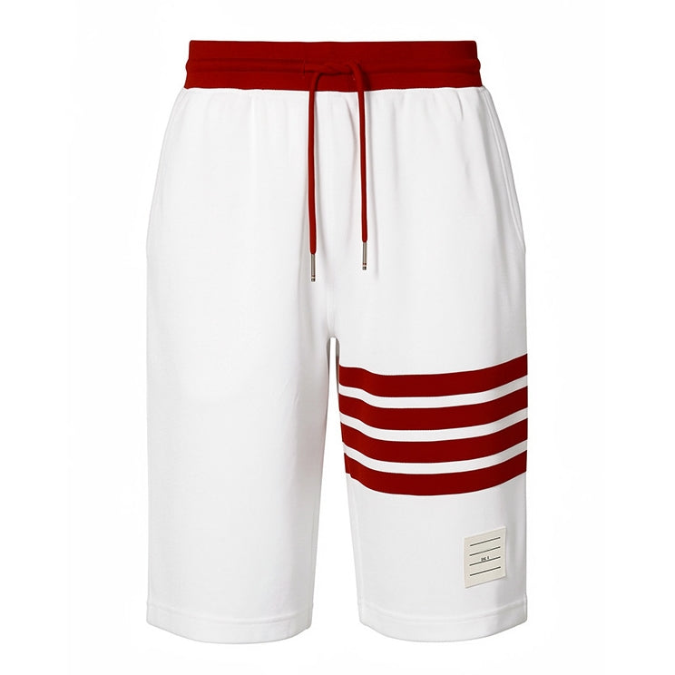 Thom Browne Style Athletic Cotton Shorts with Signature Four-Bar Detail