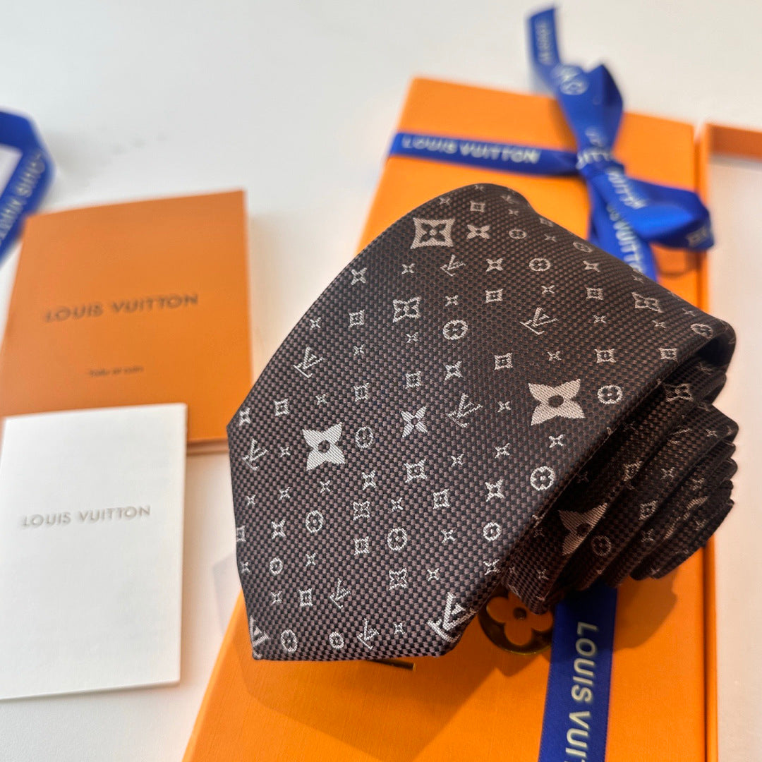 Louis Vuitton Style Men's Monogram Flower Silk Tie