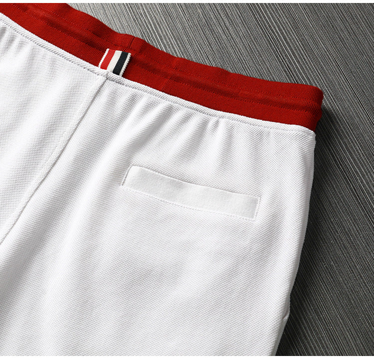 Thom Browne Style Athletic Cotton Shorts with Signature Four-Bar Detail