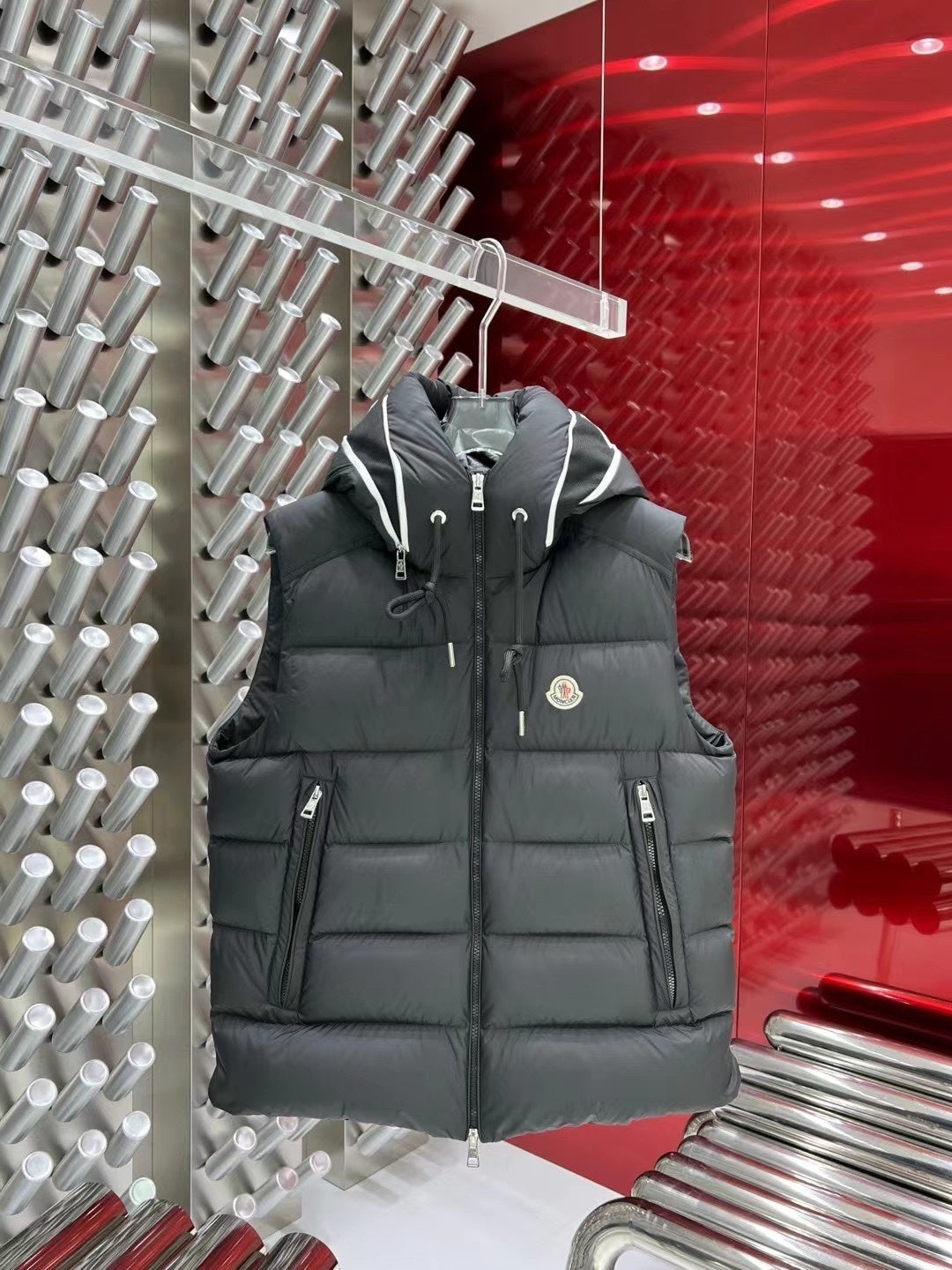 Moncler Dark Grey Cardere Hooded Down Vest