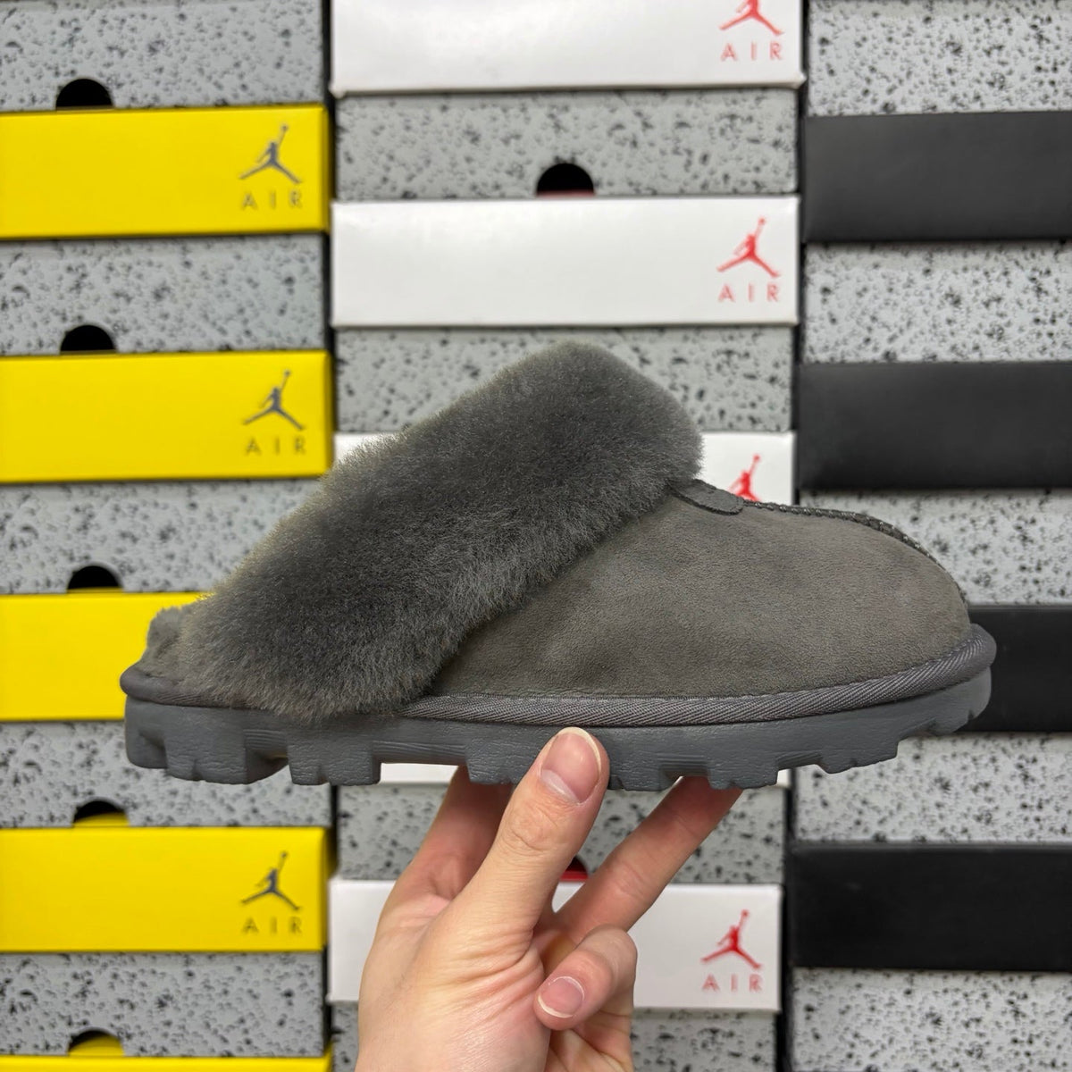 UGG Scuffette Suede Slipper Mule with Cream Shearling Collar & Embossed UGG Logo in Chestnut