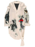 Yohji Yamamoto artistic-print epaulette-detail long jacket