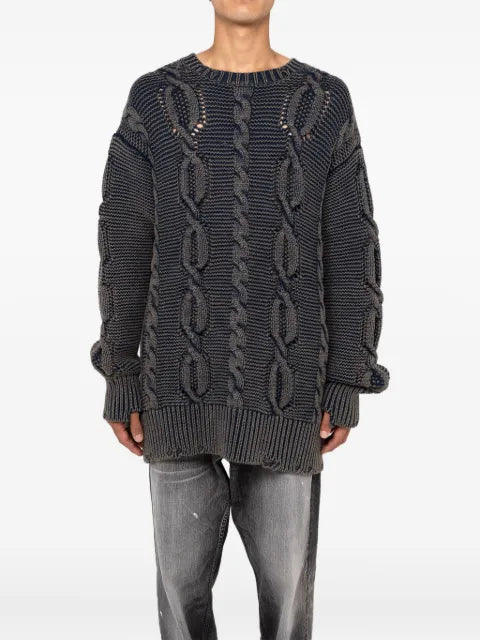 KAMIYA  cable-knit distressed sweater