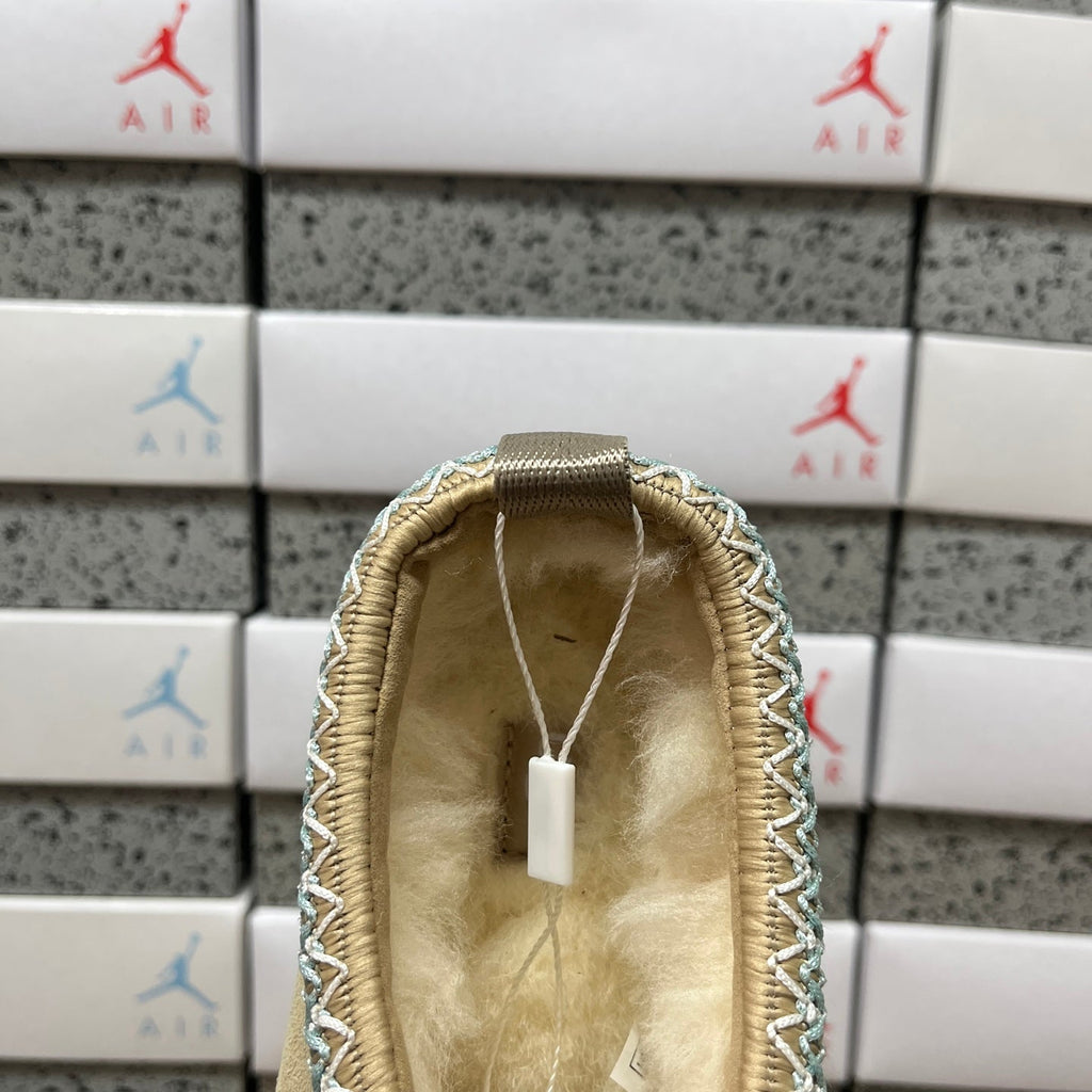 UGG Tazz Platform Slipper – Women’s Suede Clog with Sage Green Braided Collar in Cream