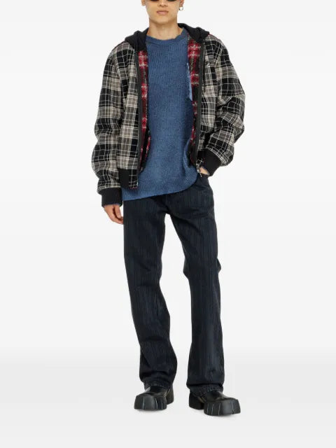 Diesel check-flannel bomber jacket with teddy interior