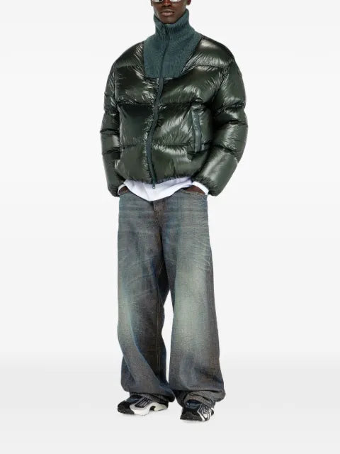 Diesel down puffer jacket in ripstop with ribbed collar