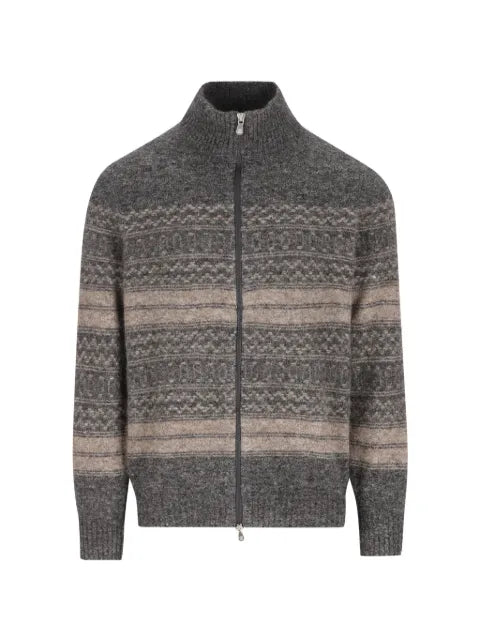 Brunello Cucinelli alpaca, cashmere and wool nordic jacquard high-neck cardigan with zip