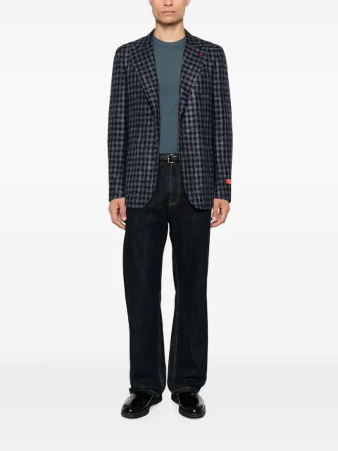 Isaia gingham-check notched-lapel blazer