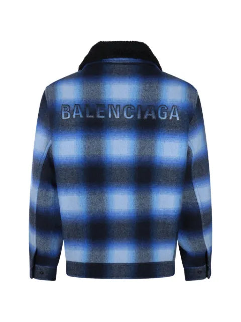 Balenciaga flannel bomber jacket in blue/black