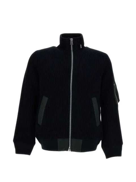 sacai ribbed-knit panelled cardigan