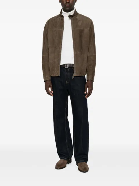 Brioni suede high-neck jacket