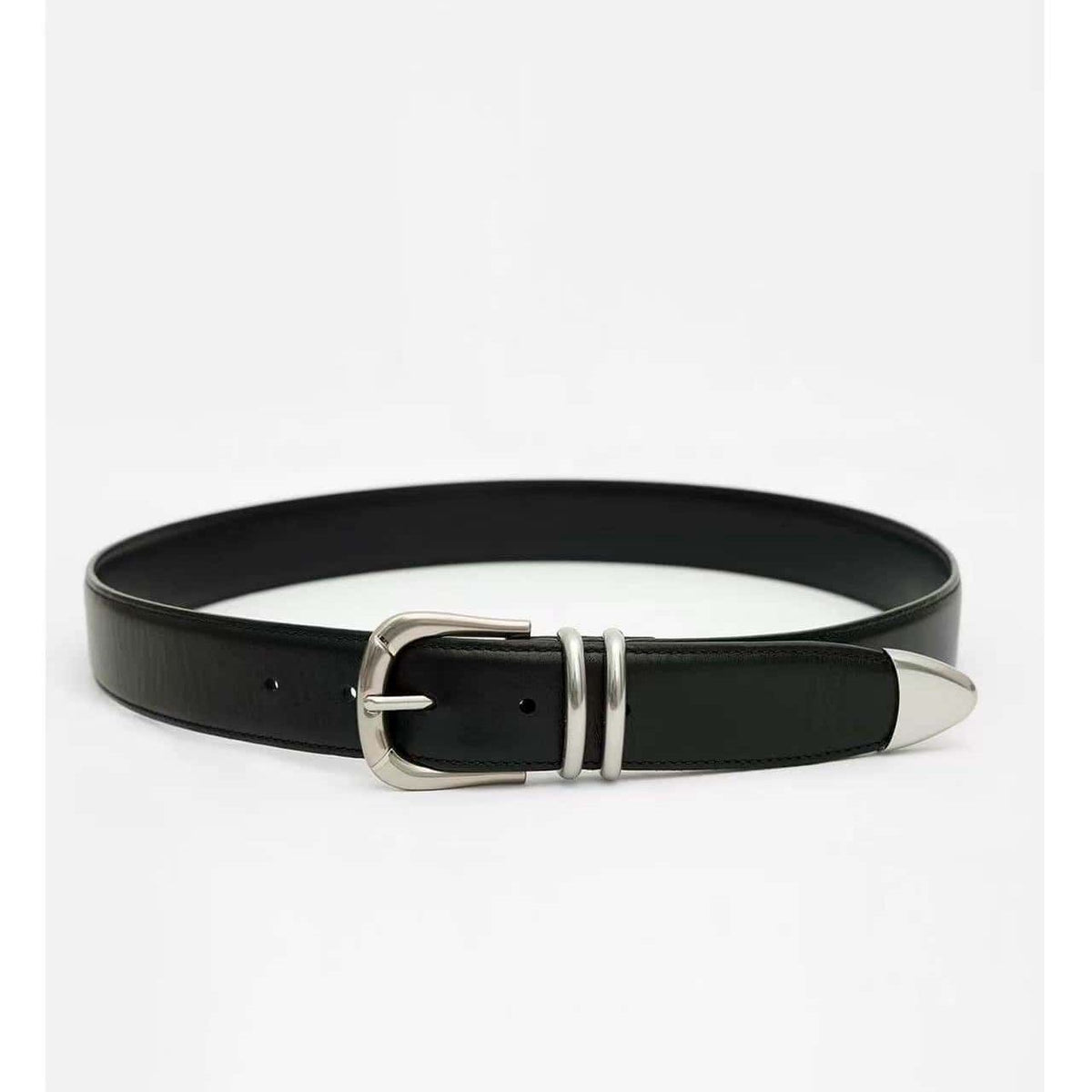 ALC. LTD Old Money Full Grain Leather Belt Vintage Silver Prong Buckle