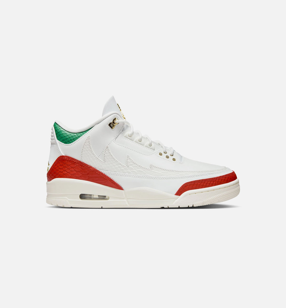 Air Jordan 3 Retro El Vuelo Men's Sneakers - Summit White / Pine Green / Dragon Red / Metallic Gold