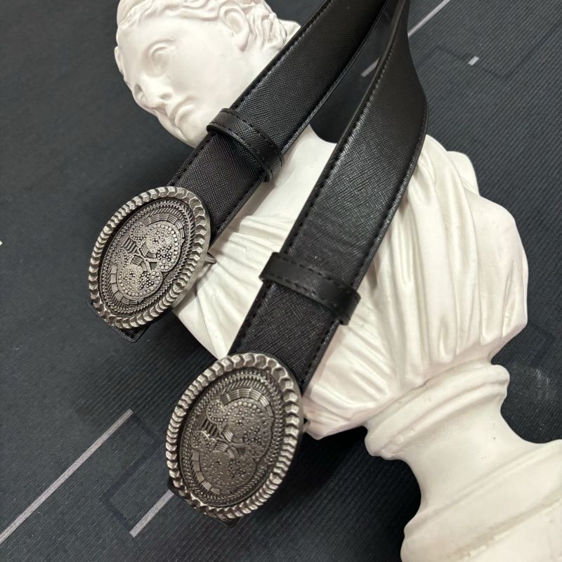 Wide Leather Belt Oval Dark Element Vintage Metal Buckle Waist Belt