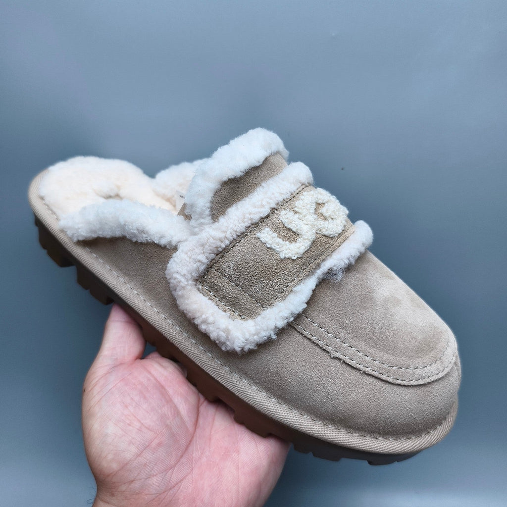 Sand Fluffy Big Logo Casual Slippers