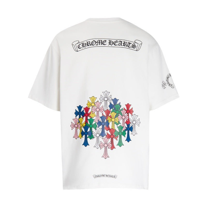 CHH Chrome Heart T Shirts Colorful Cross Flower Arm Short Sleeve