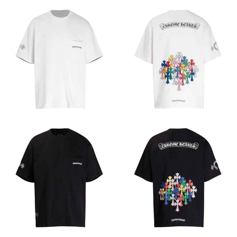 CHH Chrome Heart T Shirts Colorful Cross Flower Arm Short Sleeve