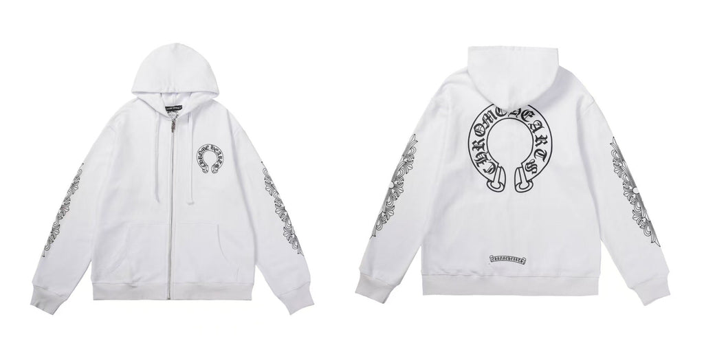 Chrome Hearts Horseshoe Sanskrit Cross Zip Up Hoodie Streetwear Unisex