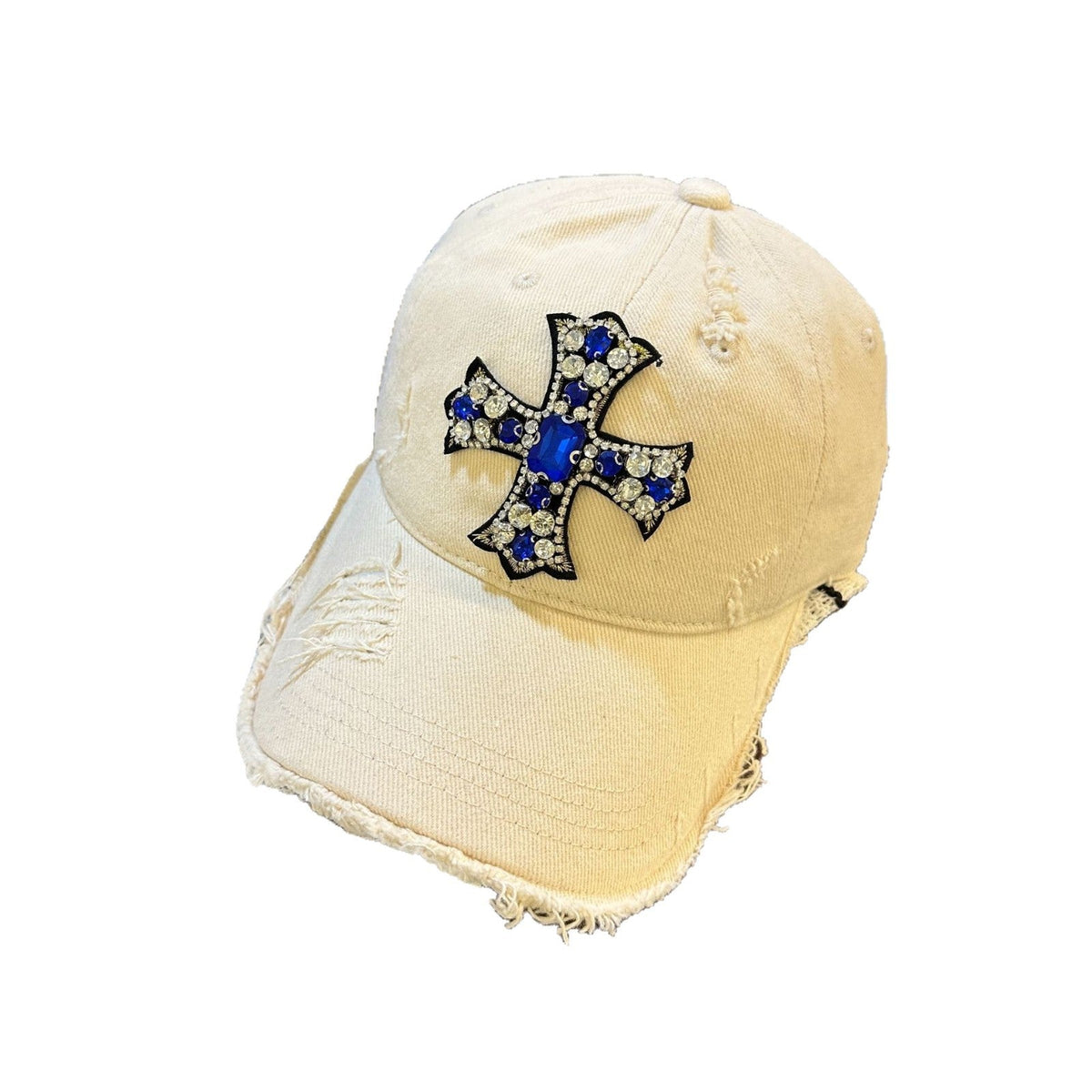 Rhinestone Cross Distressed Baseball Cap Streetwear Multi‑Style