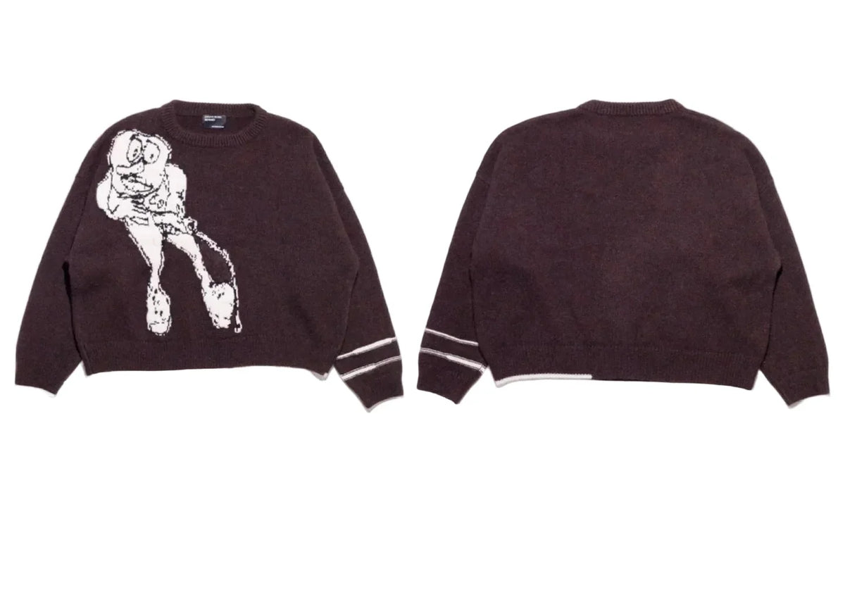 ERD Grotesque Character Jacquard Knit Sweater - Dark Burgundy