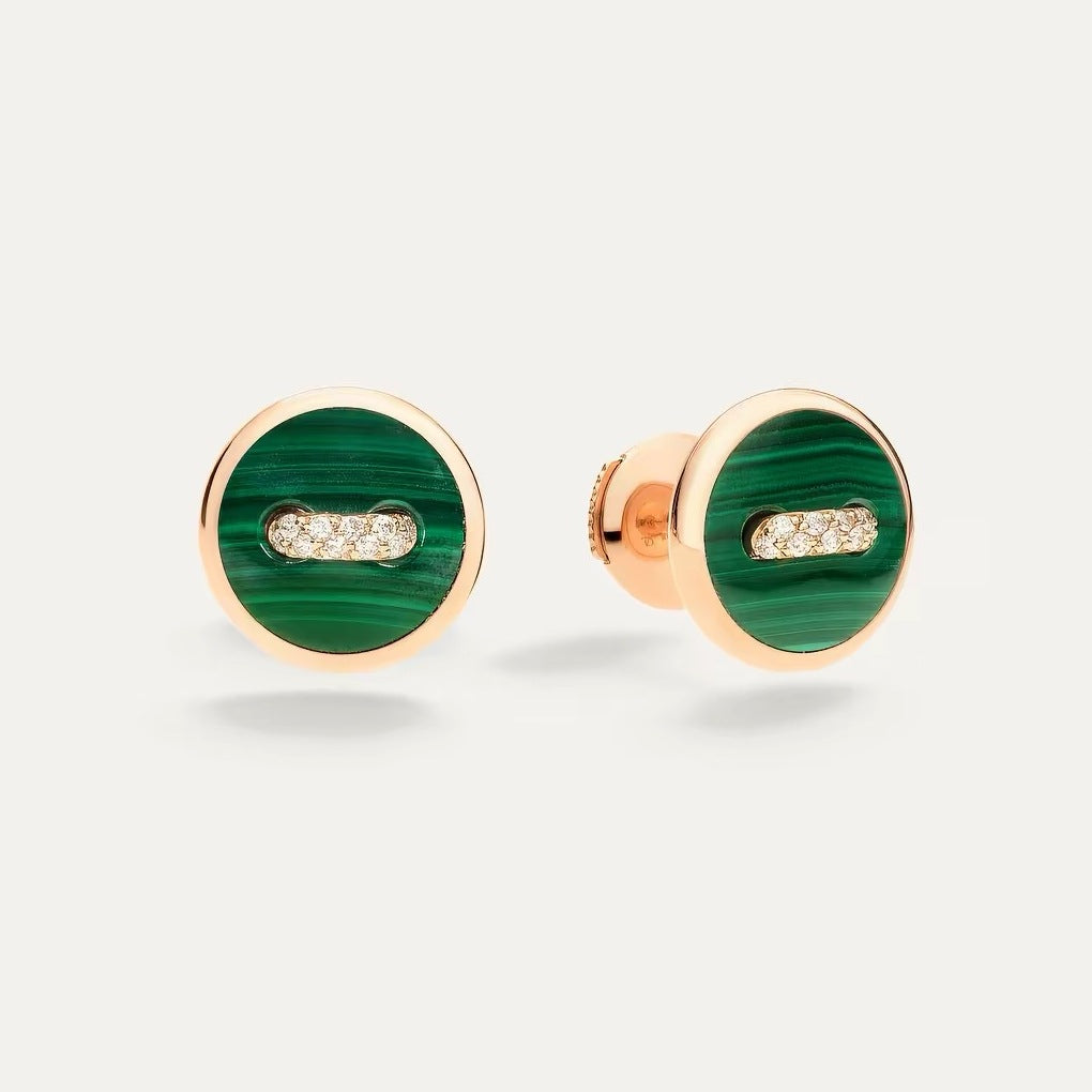 Pomellato Style Malachite Cubic Zirconia 18K Gold-Plated Earrings