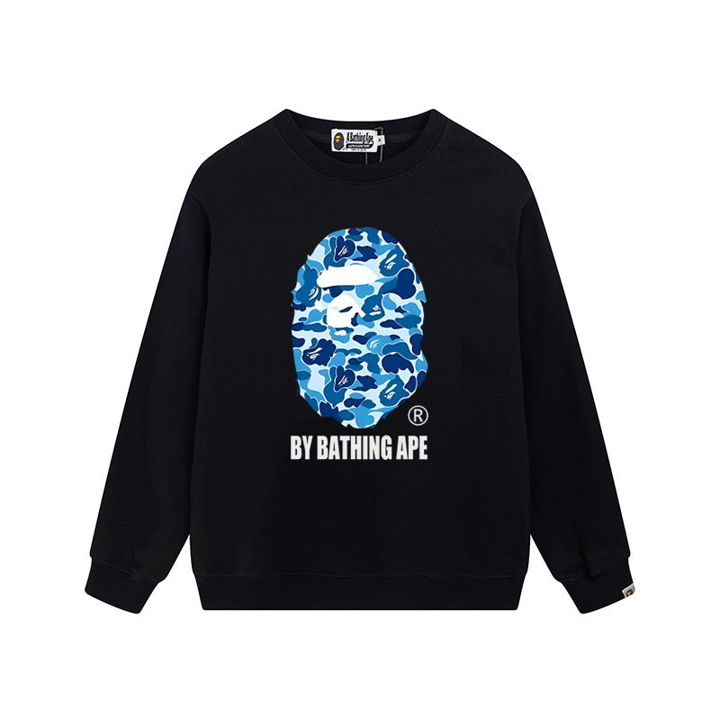 Bape Arch Letter Shark Ape Head Washed Oversized Crewneck Streetwear
