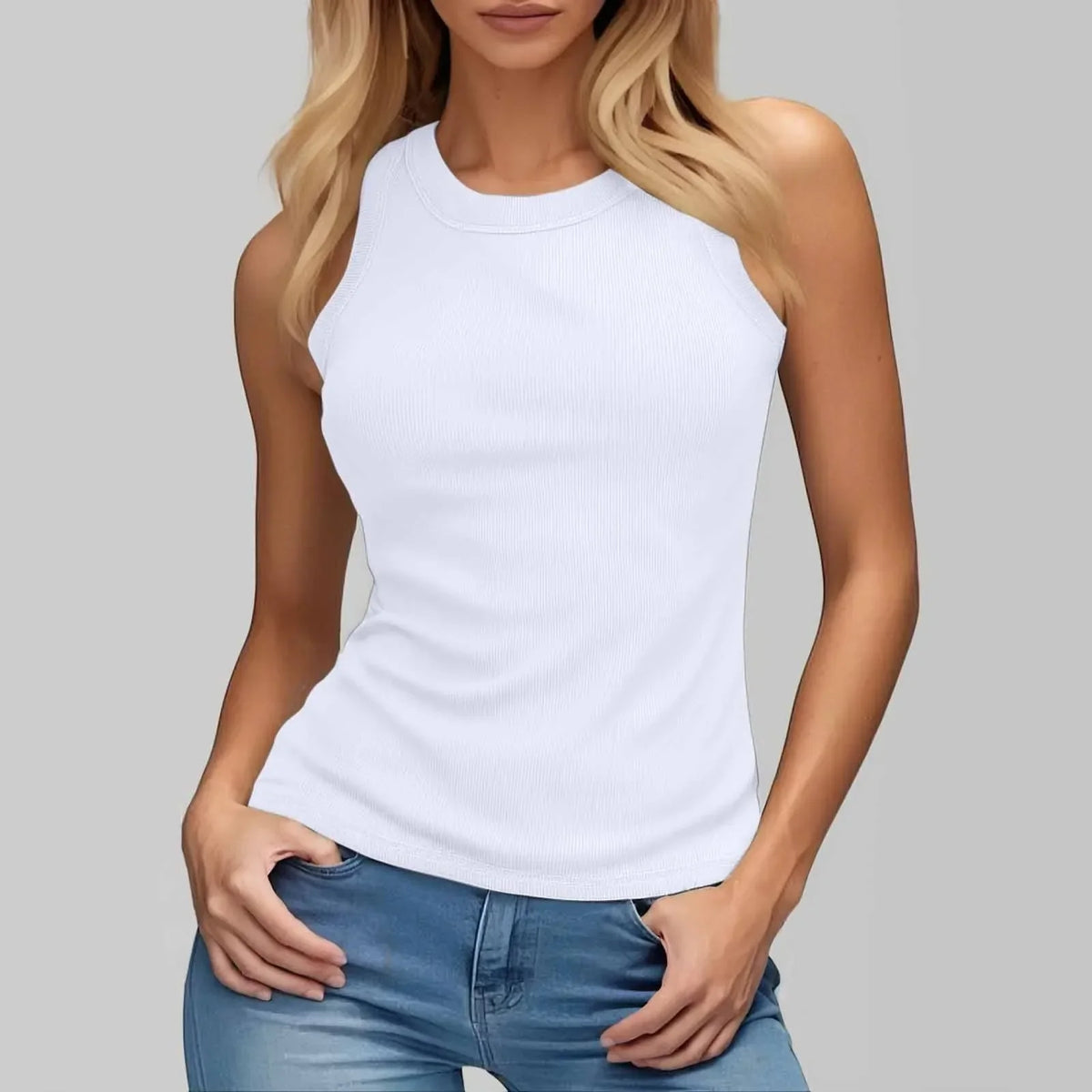 Round Neck Built-in Bra Tank Top