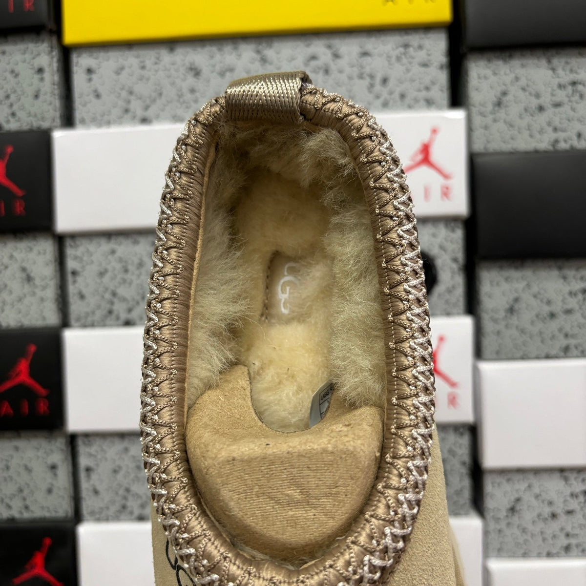 UGG Tazz Platform Slipper – Women’s Suede Clog with Braided Collar & Sheepskin Lining in Sand