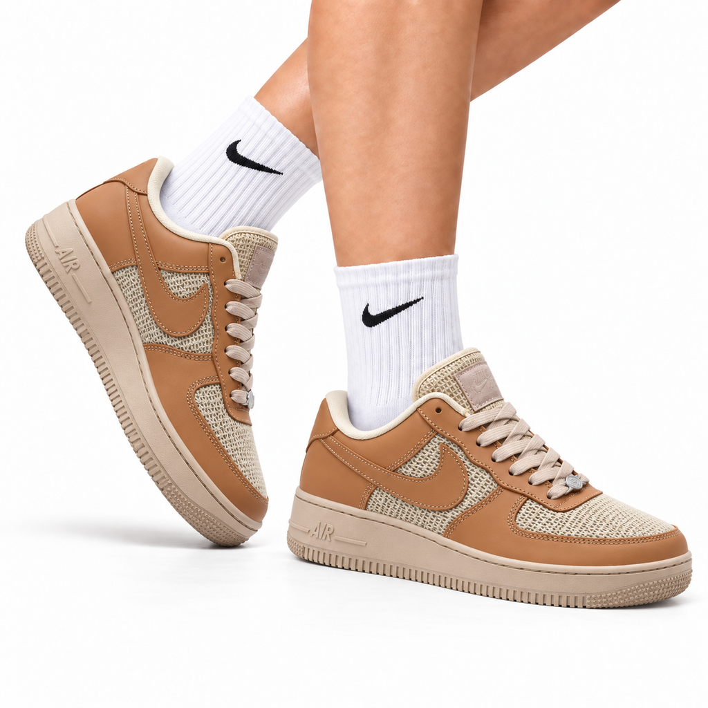 Nike Air Force 1 Low Tan Woven Unisex Sneakers Style 18