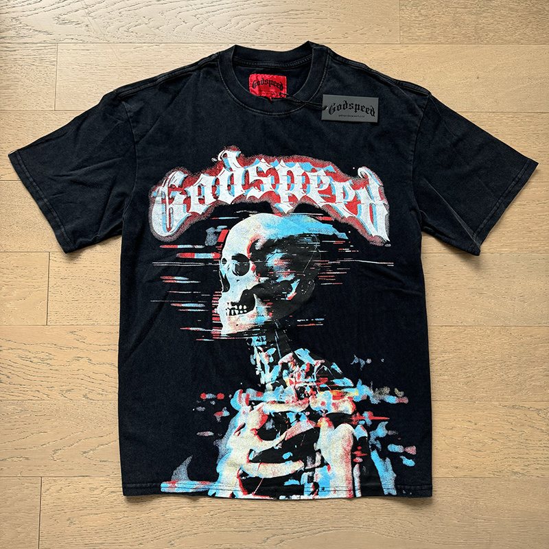 Godspeed Washed Black Skull Graphic T-Shirt