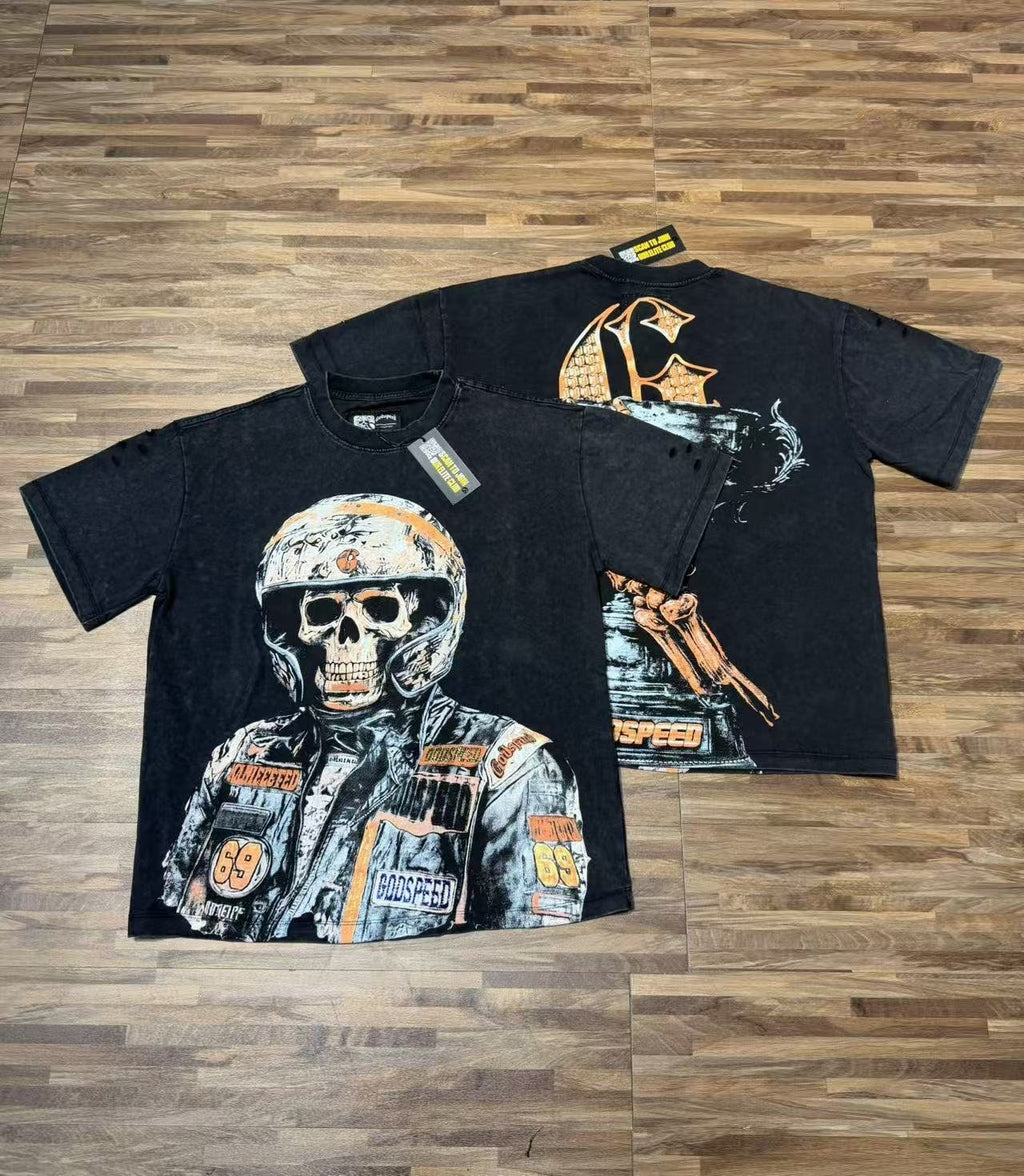 Godspeed Distressed Rhinestone Graphic T-Shirt