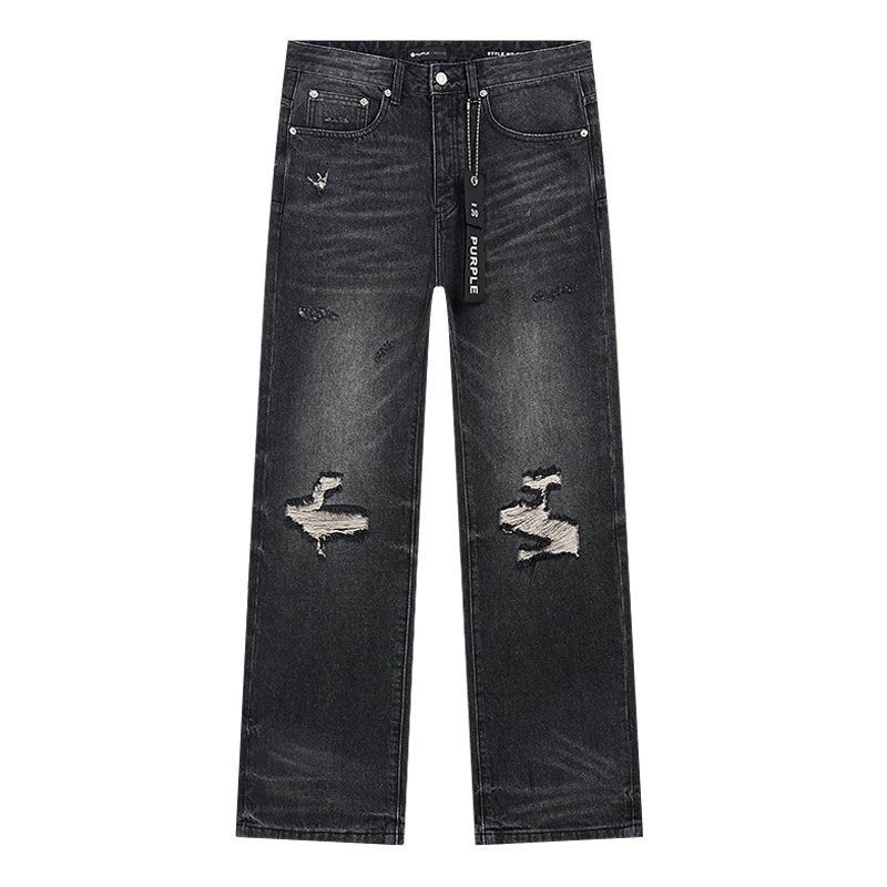 Purple Brand Black Distressed Ripped-Knee Jeans