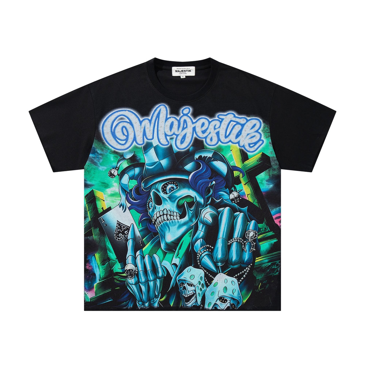 MAJESTIK Blue-Green Front & Script Back Graphic T-Shirt