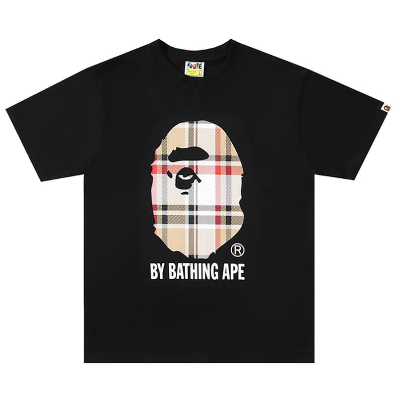 BAPE Plaid Ape Head Men's Graphic T-Shirt - Black