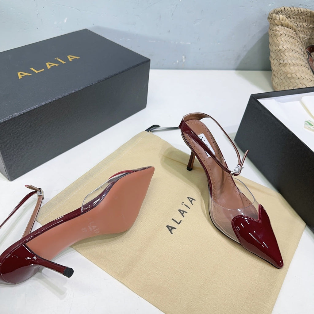 Alaïa Heart PVC Pointed Toe Slingback Mules – Spring/Summer Collection – 25SS