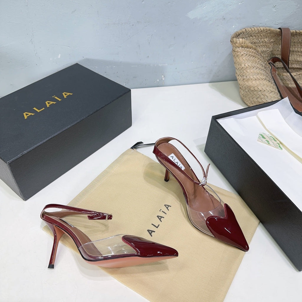 Alaïa Heart PVC Pointed Toe Slingback Mules – Spring/Summer Collection – 25SS