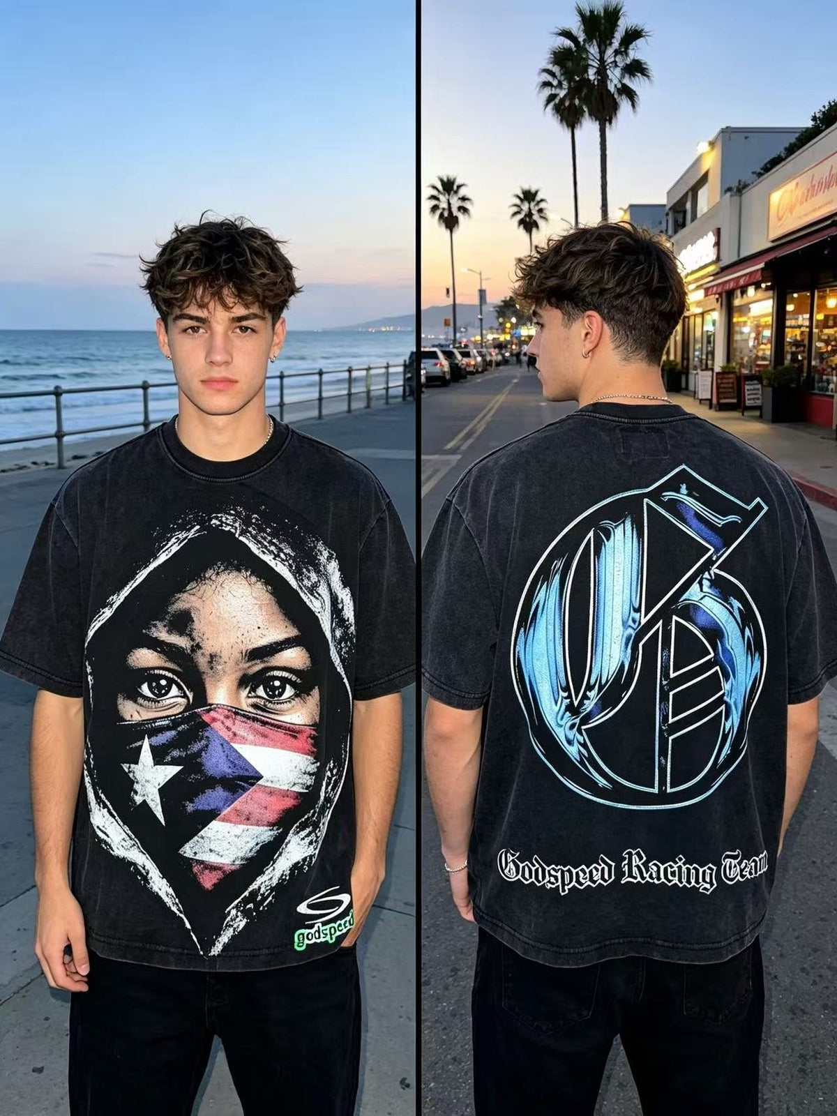 Godspeed Hooded Flag Portrait Graphic T-Shirt