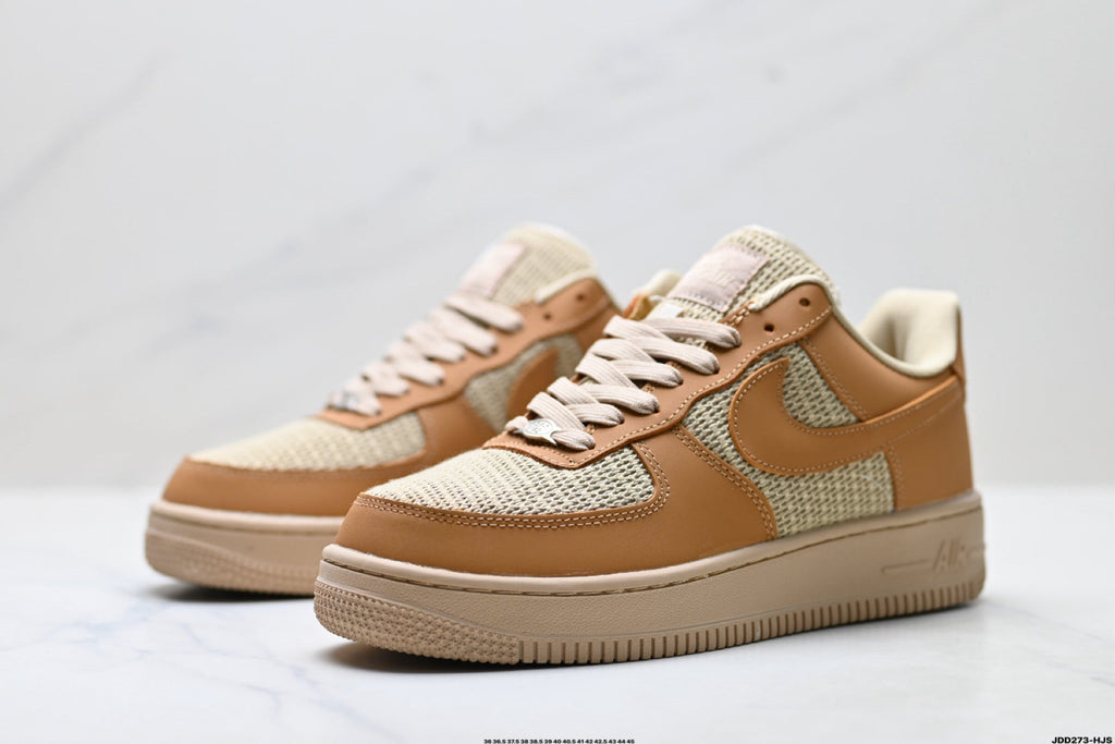 Nike Air Force 1 Low Tan Woven Unisex Sneakers Style 18