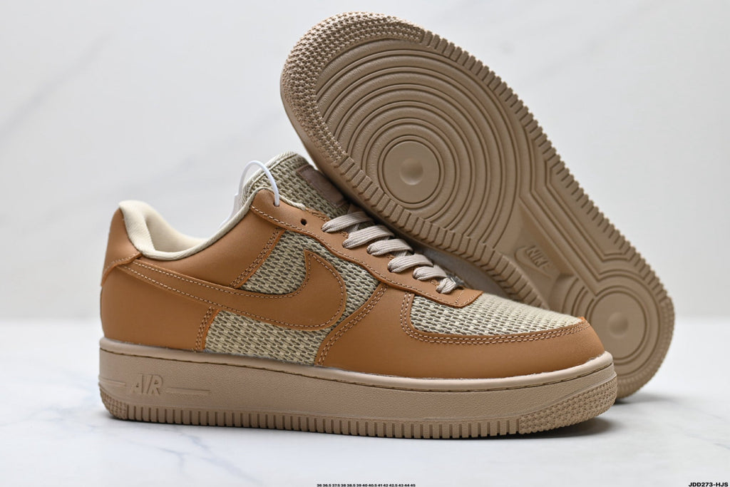 Nike Air Force 1 Low Tan Woven Unisex Sneakers Style 18