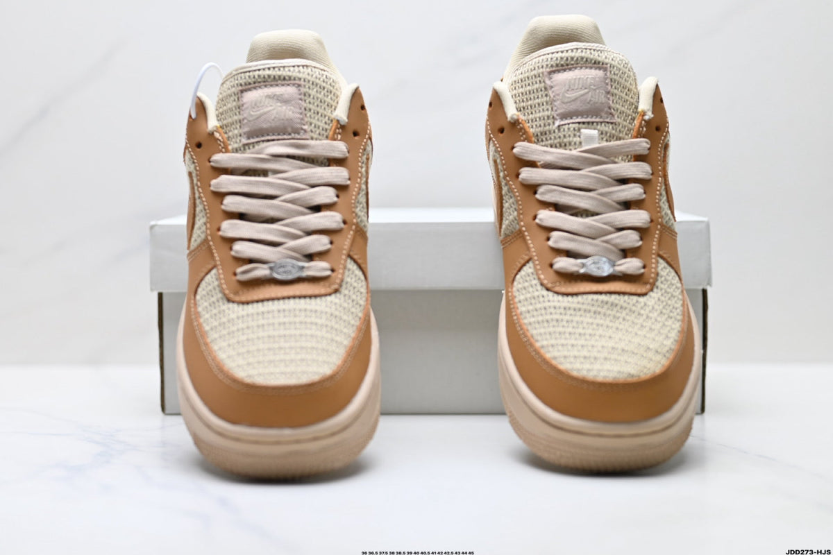 Nike Air Force 1 Low Tan Woven Unisex Sneakers Style 18