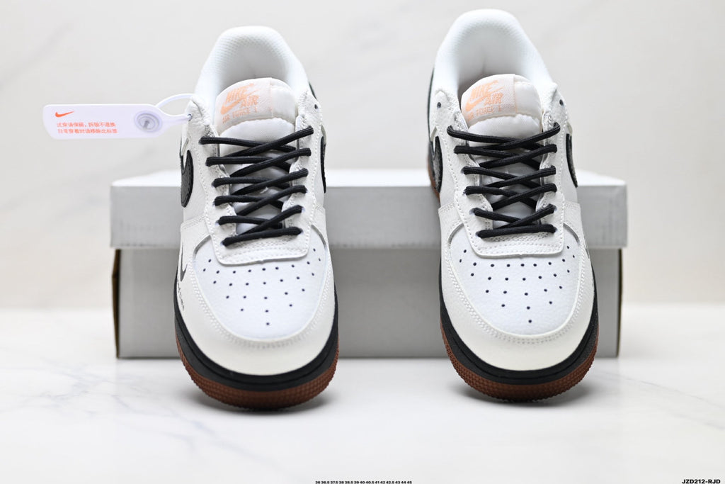 Nike Air Force 1 Low White Black Gum Text Unisex Sneakers Style 16