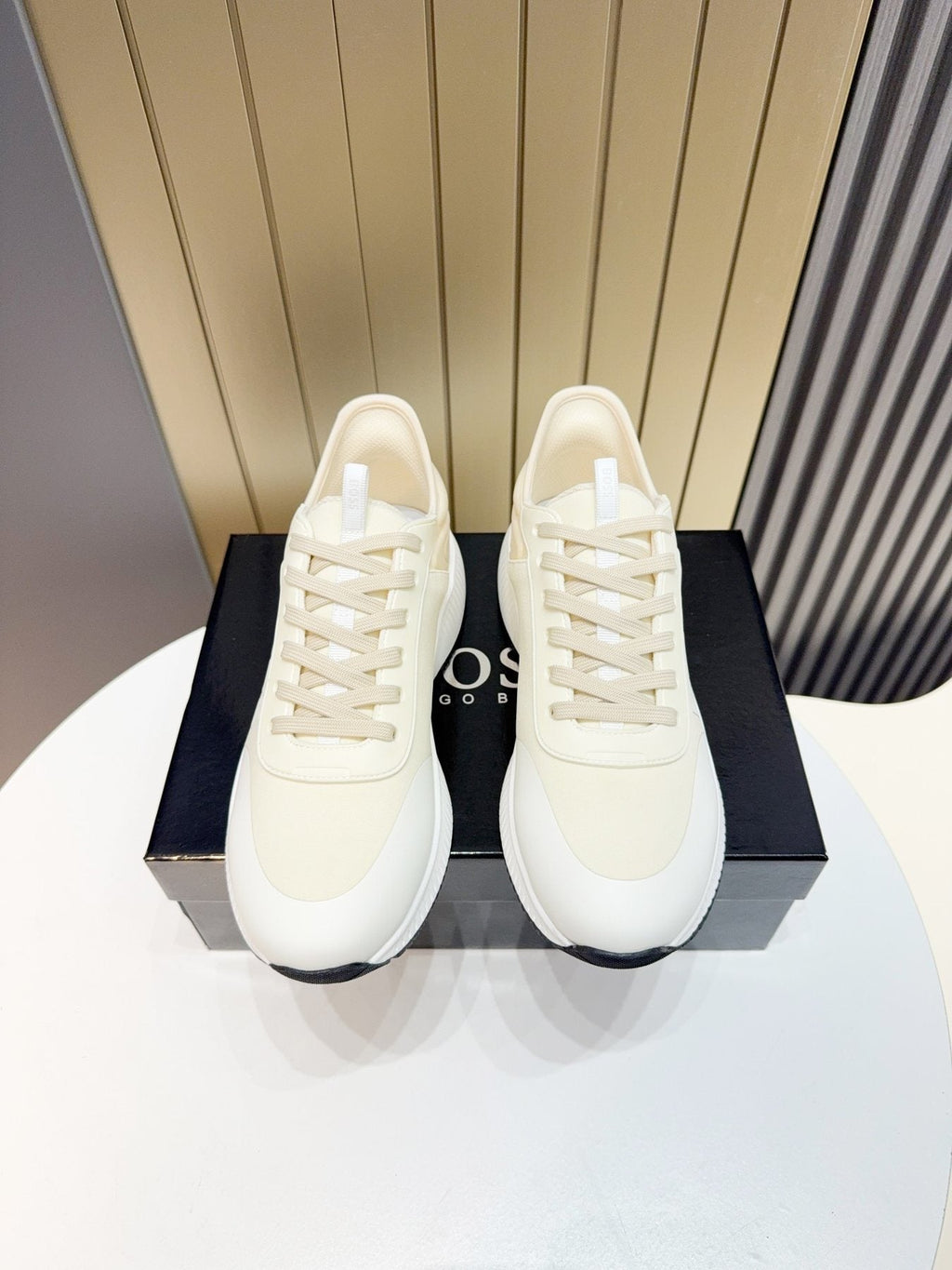 Hugo Boss Cream White Knit Sneakers