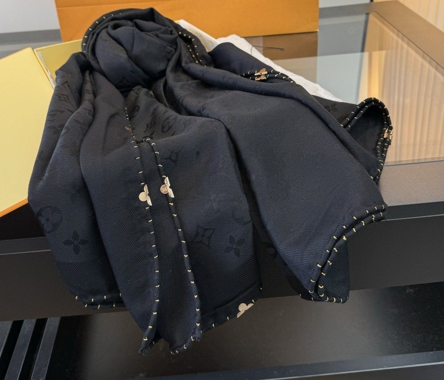 Louis Vuitton Navy Blue Patterned Scarf