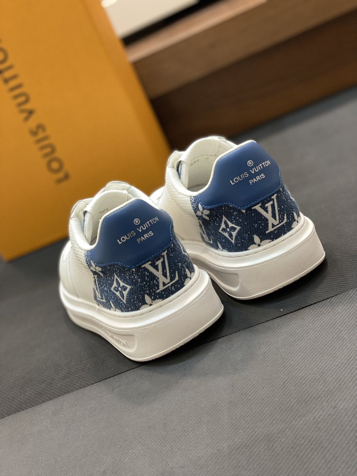 Louis Vuitton White and Blue Low-Top Sneakers