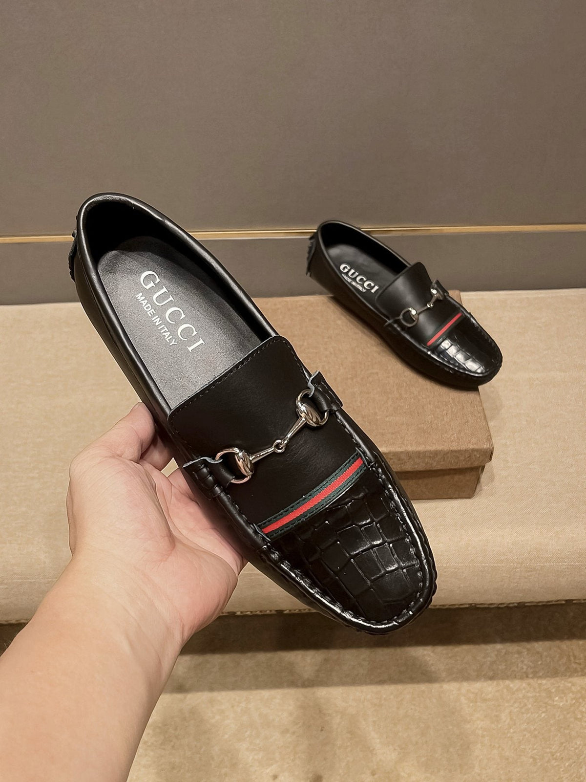 Gucci Men's Black Stripe Bit Loafers