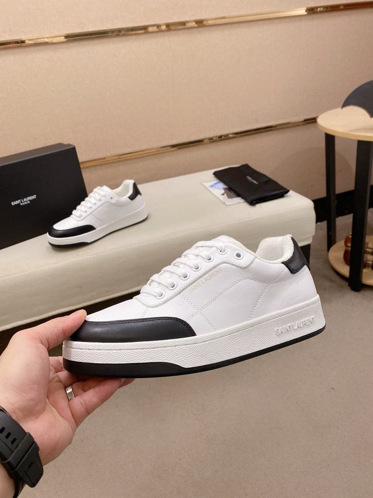 Saint Laurent White & Black Toe-Cap Sneakers