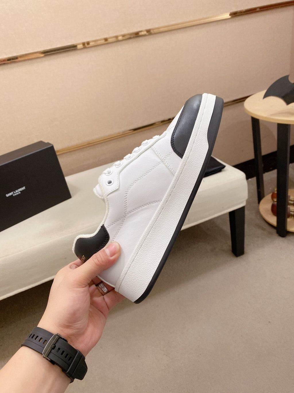 Saint Laurent White & Black Toe-Cap Sneakers