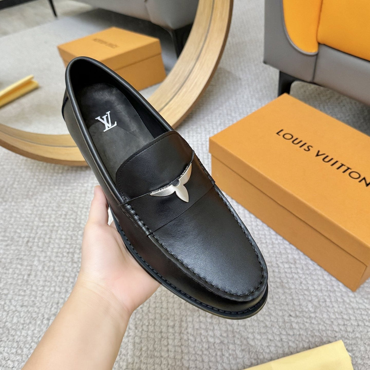 Louis Vuitton Men's Black Metal-Accent Loafers