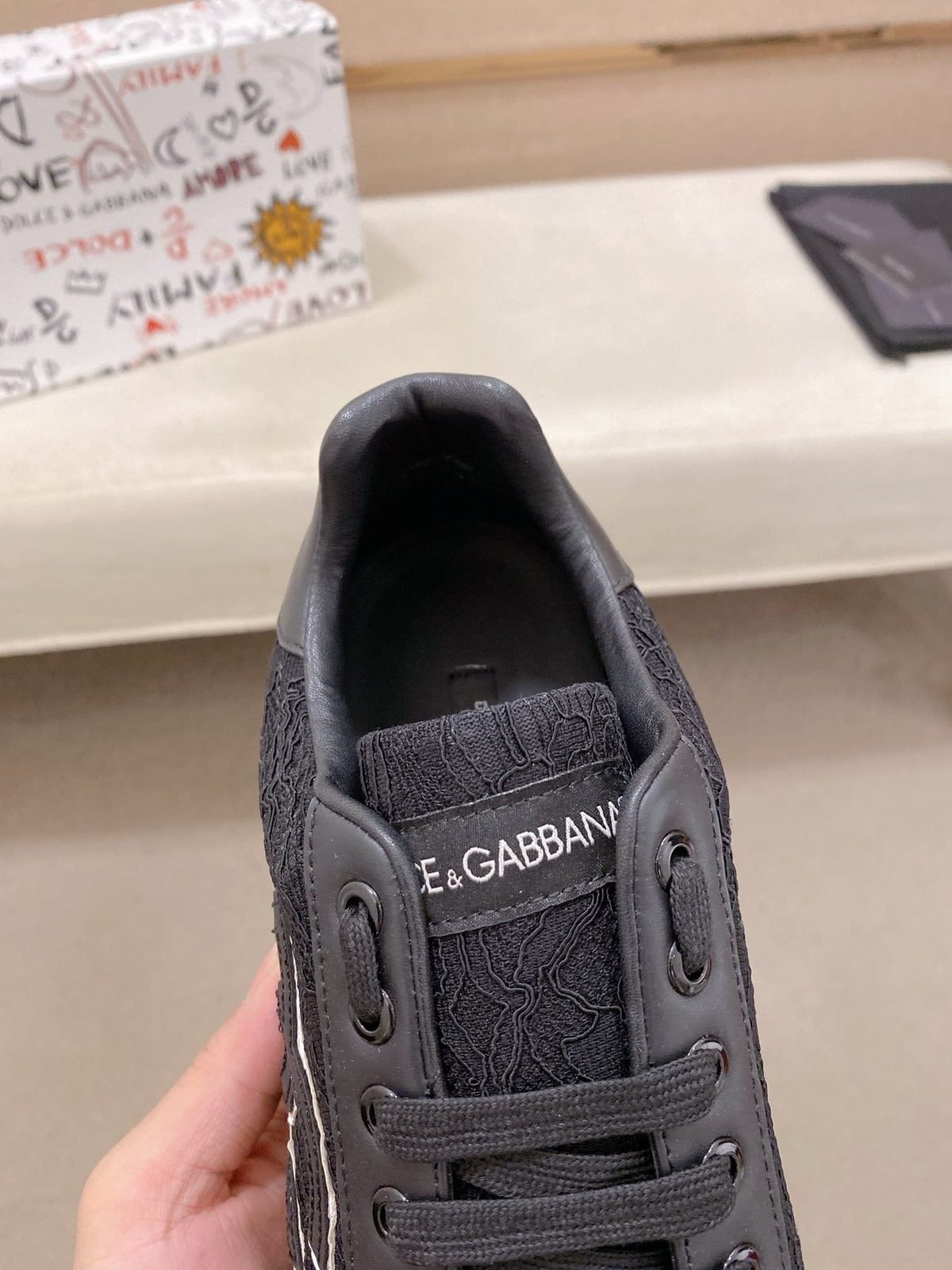 Dolce & Gabbana Men's Black Logo Low-Top Sneakers - Dark Rubber Sole